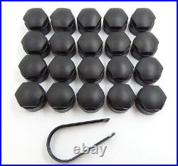 WHEEL NUT COVERS FOR PEUGEOT 108 208 308 2008 3008 17mm LOCKING CAPS MATT BLACK