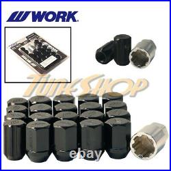 Work Racing Rs Type Forged Aluminum Lock Lug Nuts 12x1.5 M12 1.5 Black 20 Pcs L