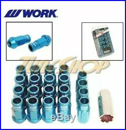 Work Racing Rs-r Extended Forged Aluminum Lock Lug Nuts 12x1.5 1.5 Blue Open End